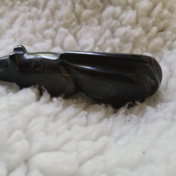 Vintage Zuni Mountain Lion/couger fetish carving turquoise eyes, onyx - Picture 4 of 5